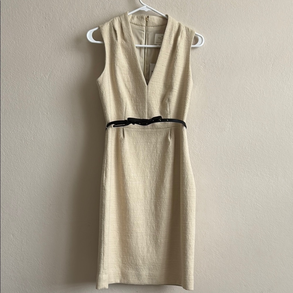 Kate Spade Cream Sheath Midi Dress Plunge Neckline